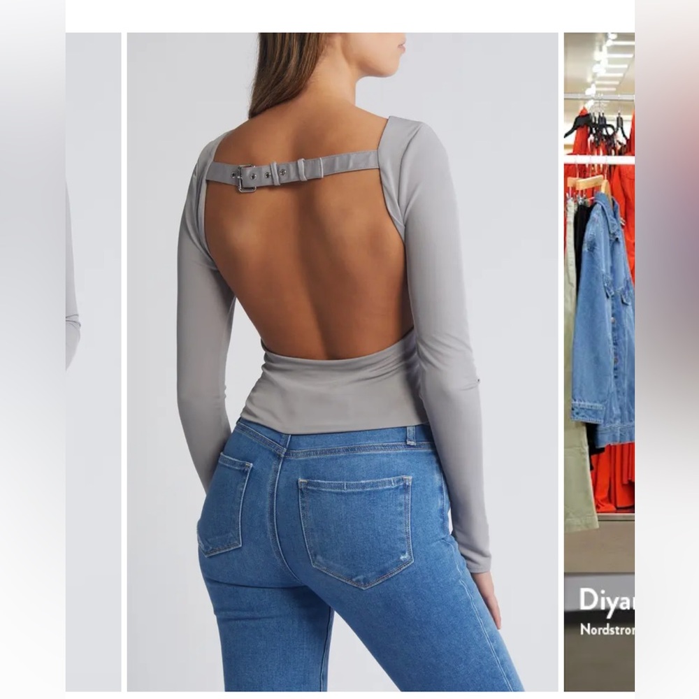 Gray Open Back Top